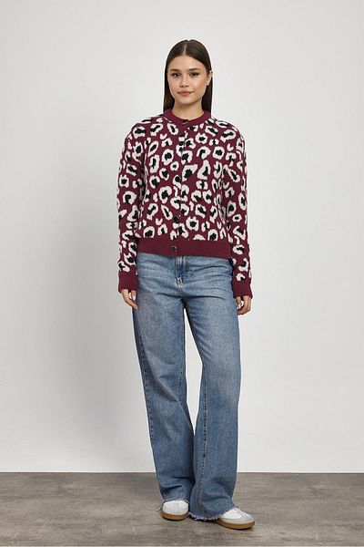 Rays 24367 Cardigan din tricot cu detalii leopard roșu Claret