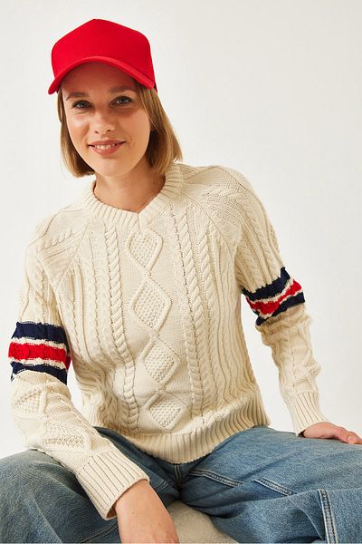 Bianco Lucci Women's V-Neck Patterned Knitwear Sweater 20246919