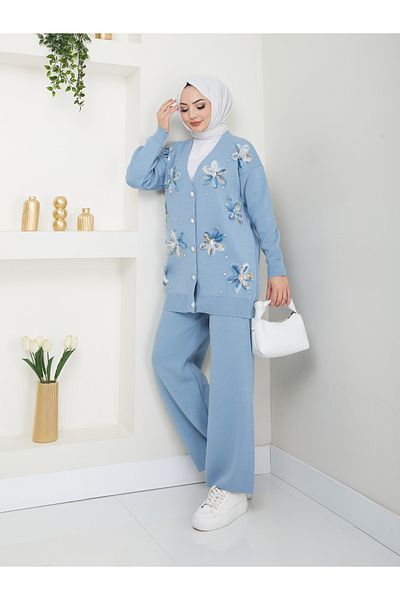 VOLT CLOTHİNG Kadın Çiçek Nakışlı Triko İkili Takım