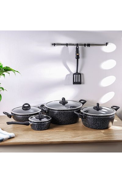 DELCASA 10 Pcs Non Stick Induction Cookware Set Aluminum With Granite Coating  5 Layer Construction