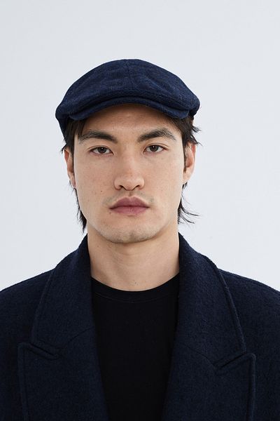 Nordbron Men's Woolen Cap with Dark Blue Leather Strap - Adjustable Basic Casual Cap