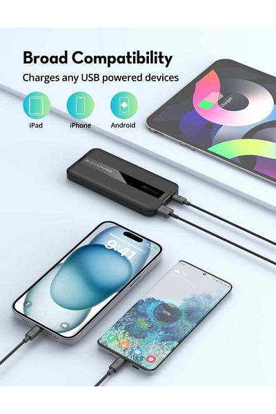 RavPower 20W 2 Ports Power Bank, Slim Design, Fast Charging, Universal Compatibility, Black