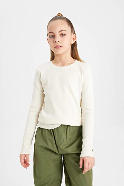 DeFacto B7452a8 Ss Kız Çocuk Slim Fit Bisiklet Yaka Ribana Uzun Kollu Tişört Badi