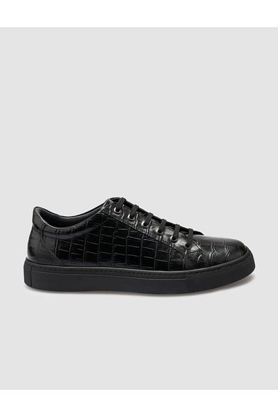 Cabani 100% Genuine Leather Black Crocodile Men's Sneakers