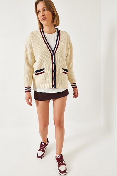 Bianco Lucci Women's Striped Thessaloniki Knitted Knitwear Cardigan 20246948