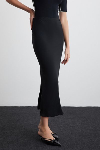GRIMELANGE Emil Women's Back Slit Maxi Length Stylish Black Skirt