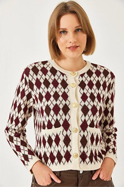 Bianco Lucci Kadın Baklava Desenli Cepli Triko Hırka 20247581