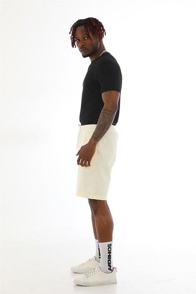 penyebizden Men's Regular Fit Double Leg 100% Cotton Shorts-ecru
