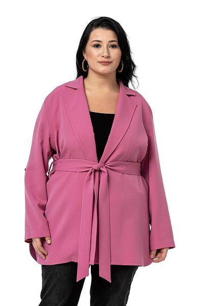 DISENTIS MODEST Plus Size Fold Sleeve Belted Unlined Long Dusty Rose Jacket