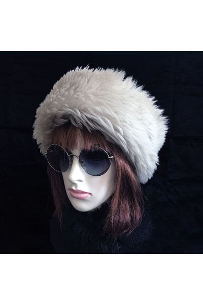 Shark Anatolia Handmade 100% Wool Curly Beige Cream Fur Women's Real Leather Hat