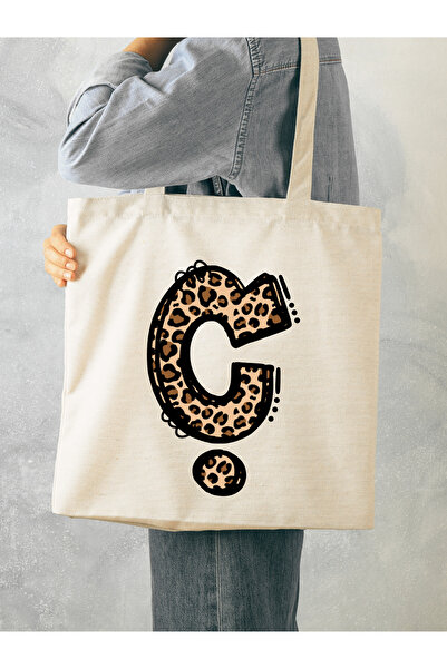 Cemira Leopard Letter C Patterned, Y2 Pinterest Retro Cloth Bag Tote Bag, Gift Bag