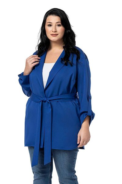 DISENTIS MODEST Plus Size Fold Sleeve Belted Unlined Long Saks Blue Jacket