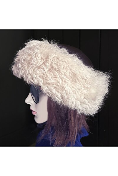 Shark Anatolia Handmade 100% Wool Curly Cream Fur Women's Real Leather Hat