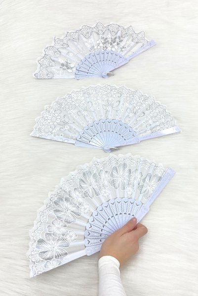 ZEYMERADE White Silver Glitter Bridal Bridesmaid Fan, Bride to Be Bachelorette Party Henna Gift, 6 Pieces