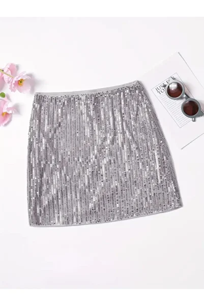 miço kids Plain Color Sequin Decorated Etek