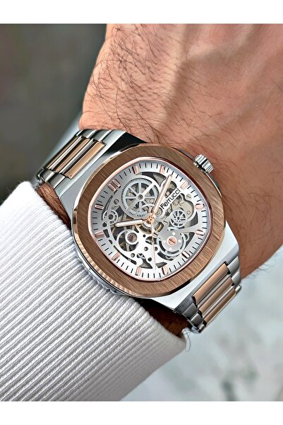 Ferrucci Tam Otomatik Gümüş-Bakır Renk Çelik Kordon Erkek Kol Saati