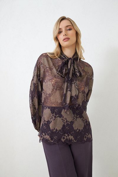 Setre Purple Halter Detailed Relaxed Fit Print Shirt