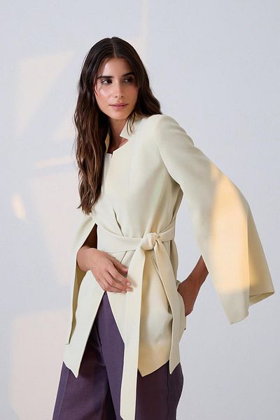 Setre Light Green Sleeve Detailed Waist Tie Detailed Jacket