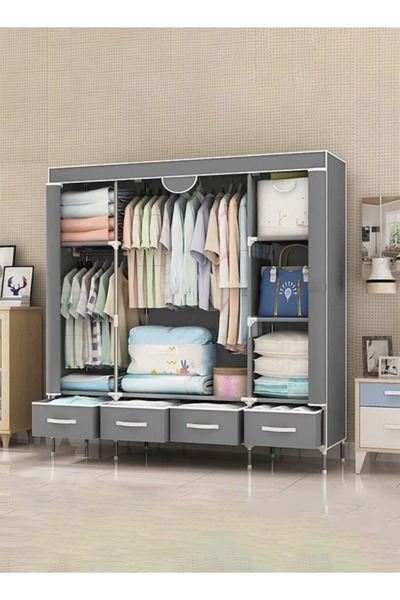 Cady One خزانة قماش قابلة للطي ومنظم أمتعة مع قضبان تعليق و4 أدراج تخزين وخزانة ملابس