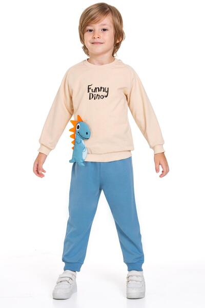 zepkids Dinosaur Figured Text Printed Blue Color Boy's Double Suit