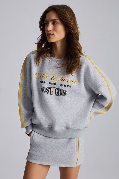 GRIMELANGE Mıreılle Women's Printed 3 Thread Knitted Organic Cotton Regular Fit Grimelange Sweatshirt
