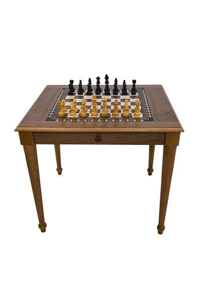 Helena Wood Art Chess Table with Drawers - Walnut Design
