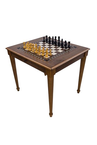 Helena Wood Art Chess Table with Drawers - Walnut Design