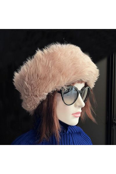 Shark Anatolia Handmade 100% Wool Light Pink Fur Women's Real Leather Hat