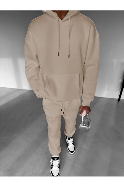 ruNadeS Men's Fleece Oversize Kangaroo Pocket Hooded Tracksuit Set - Walking