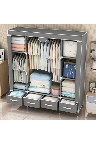 Cady One خزانة قماش قابلة للطي ومنظم أمتعة مع قضبان تعليق و4 أدراج تخزين وخزانة ملابس