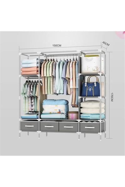 Cady One خزانة قماش قابلة للطي ومنظم أمتعة مع قضبان تعليق و4 أدراج تخزين وخزانة ملابس