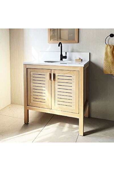 Shark Anatolia Sedir Ağacı Masif Ahşap Banyo Dolabı 80cm