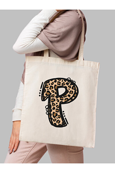 Cemira Leopard Letter P με μοτίβο, Y2 Pinterest ρετρό υφασμάτινη τσάντα τσάντα, τσάντα δώρου