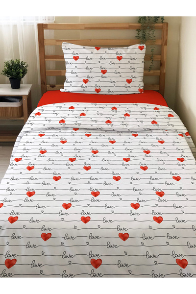 Evmila Σετ Παπλωματοθήκη Διπλής Όψης με Σχέδιο Καρδιάς Χωρίς Σεντόνια Μονό Σε...