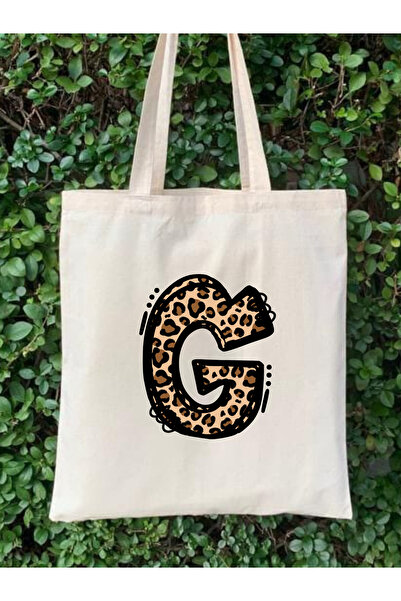 Cemira Leopar G Harfi Desenli, Y2 Pinterest Retro Bez Çanta Tote Bag, Hediye Çanta