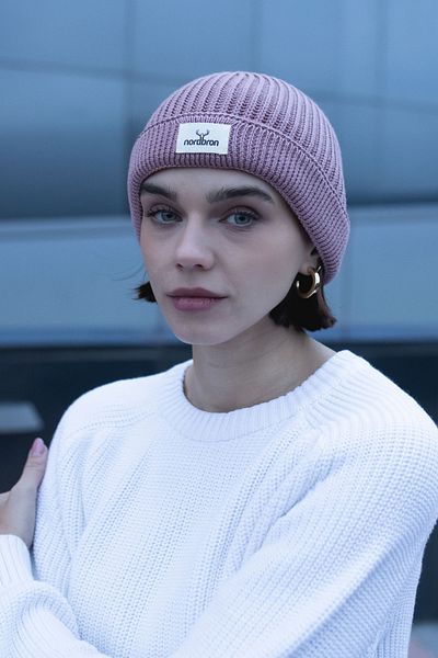Nordbron Light Rose Pattern Unisex Beret Knitwear Cuat - Soft Cotton, Stretchy Double Fold, Winter Logo