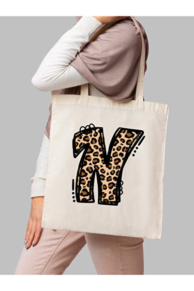 Cemira Leopar N Harf Desenli, Y2 Pinterest Retro Bez Çanta Tote Bag, Hediye Çanta