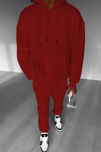 ruNadeS Men's Fleece Oversize Kangaroo Pocket Hooded Tracksuit Set - Walking