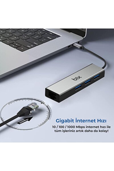 Bix Usb 3.0 Gigabit Ethernet 3 Portlu Çoklayıcı Hub