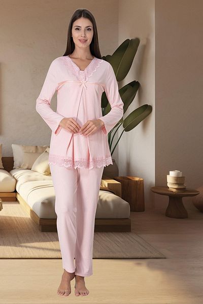 LOHOUSE Women's Powder Long Sleeve Hidden Nursing Cotton Maternity Maternity Pajamas Suit