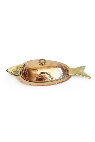 Shark Anatolia Orkinos 40 Cm Copper Fish Presentation Plate - Hand Forged with Lid