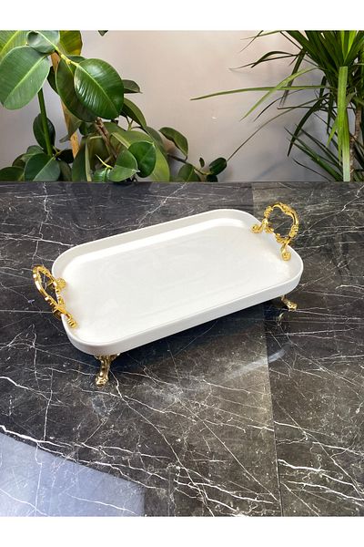 MAY HOME Porcelain Gold Standing Special Presentation Service Set with Handles