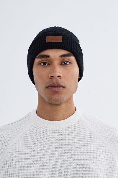 Nordbron Men's Black Print Soft Knitwear - Beanie Textured, Stretchy and Double Fold Winter Tukerna