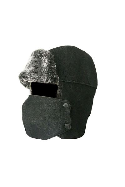 Shark Stoned Black Pilot Shearling Cap - Anatolia with Removable Mask