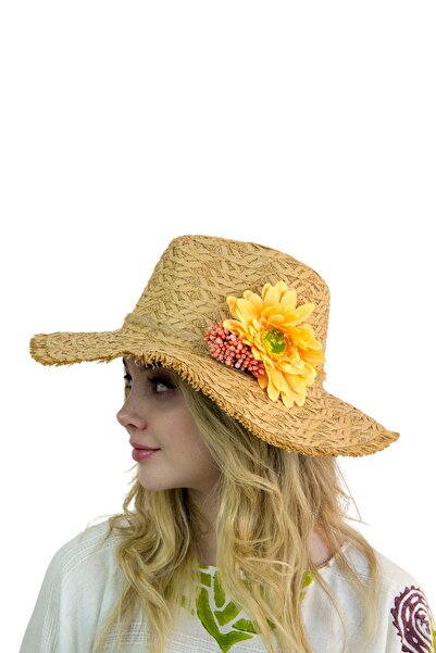 Bay Şapkacı Geniş Kenarlı Hasır Şapka 1414 bej