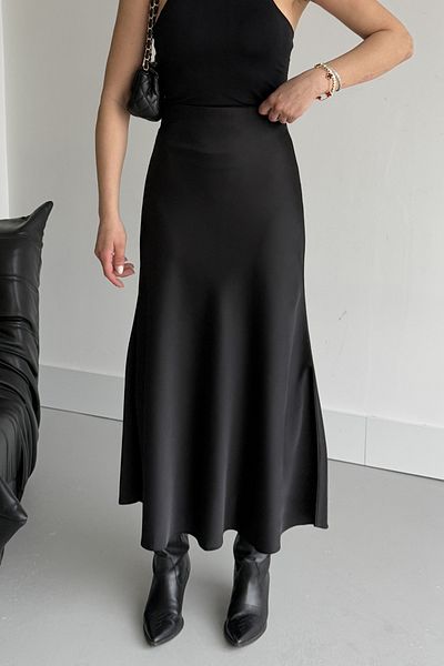 MODAGEN Women's Black Elastic Waist Maxi Length Skirt