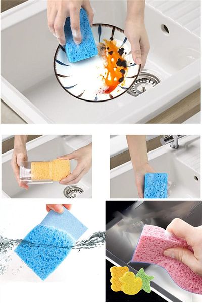 omilife Compressed Cellulose Sponge Non-Scratch Natural Dish Sponge Dish Cleaning Sponge 3 Pieces