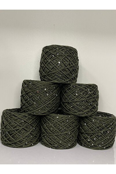 göçer Örgü İpi %100 Pamuk Renk Haki Siyah Gümüş Pullu Örgü Ipi Görsel Net 600gr