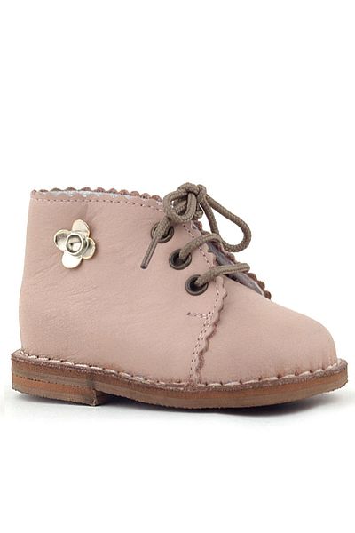 Rakerplus Handmade Genuine Leather Pink Floral Detailed Lace up Baby Boots