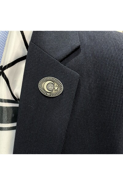 Sima Silver Gumuş Tasarım Ayyıldız Türkiye Cumhuriyeti Yazılı Erkek Rozet Ya...